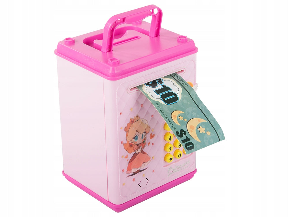 Pusculita tip seif, Zola®, deschidere cu pin, sunete si lumina, plastic, 18 x 10 x 12 cm, roz Pusculita tip seif, Zola®, deschidere cu pin, sunete si lumina, plastic, 18 x 10 x 12 cm, roz
